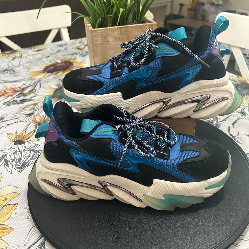 Mazino Crinoid-002 Men’s Sneakers Size 8 Blue Black Leather Suede Shoes